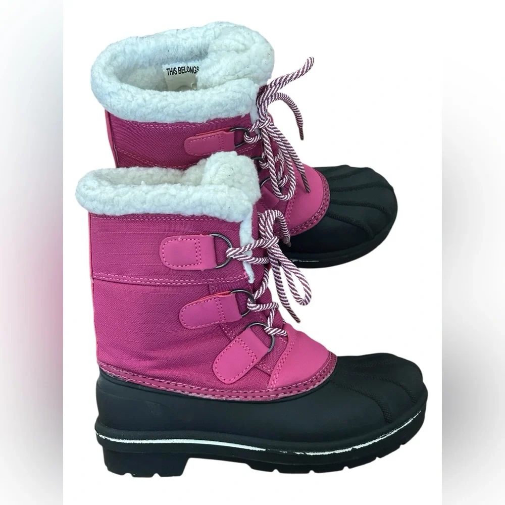 Cat & Jack Girls Pink Thermolite Faux Fur Snow Duck Boots Size 13